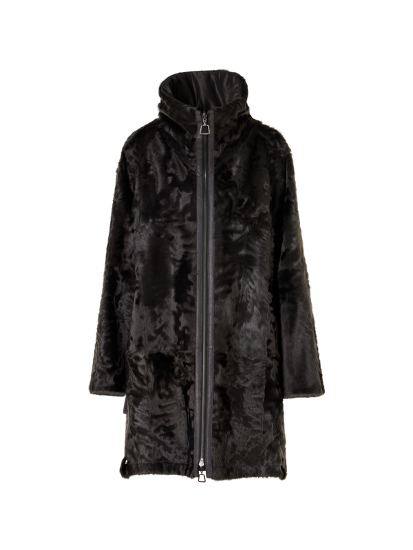 Designer Shearling Parka Reversible to Silk - grey