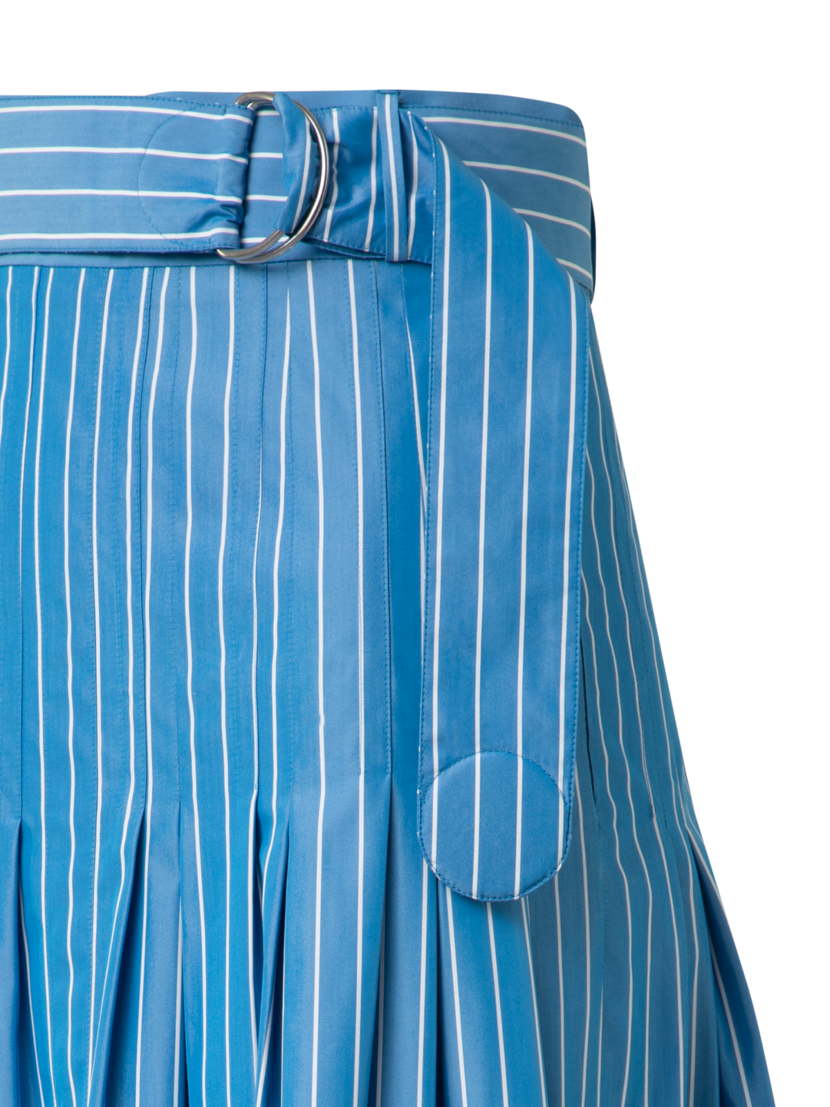 Designer Pleated Midi Skirt in Striped Cotton - blue - multicolor