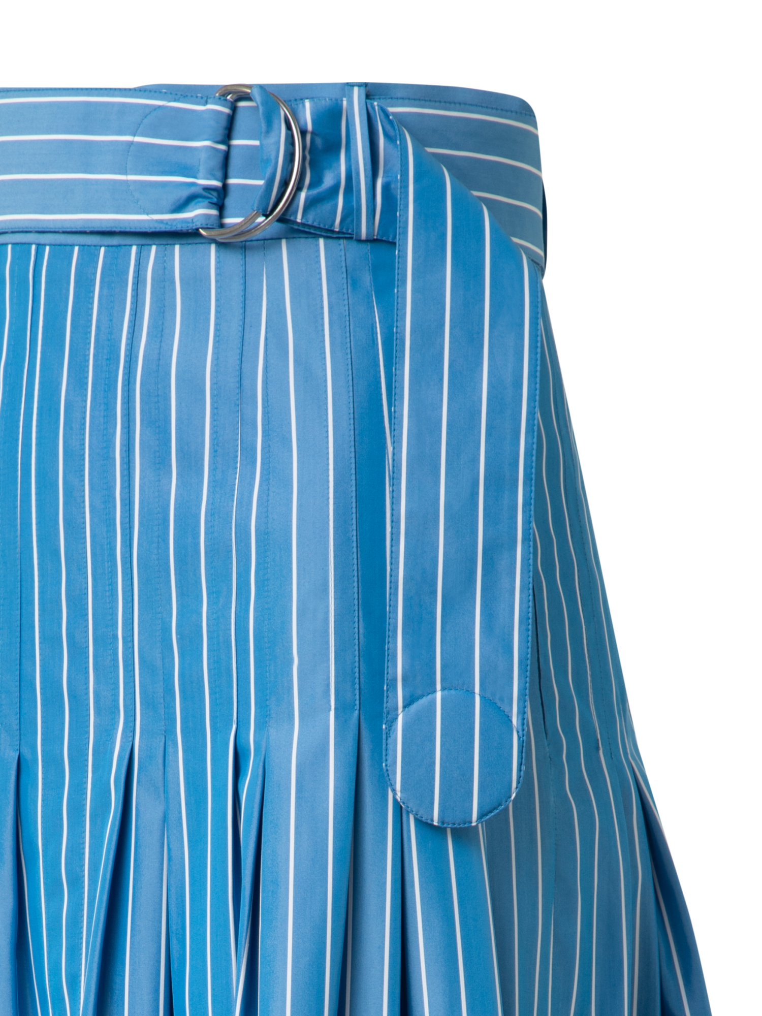 Designer Pleated Midi Skirt in Striped Cotton - blue - multicolor