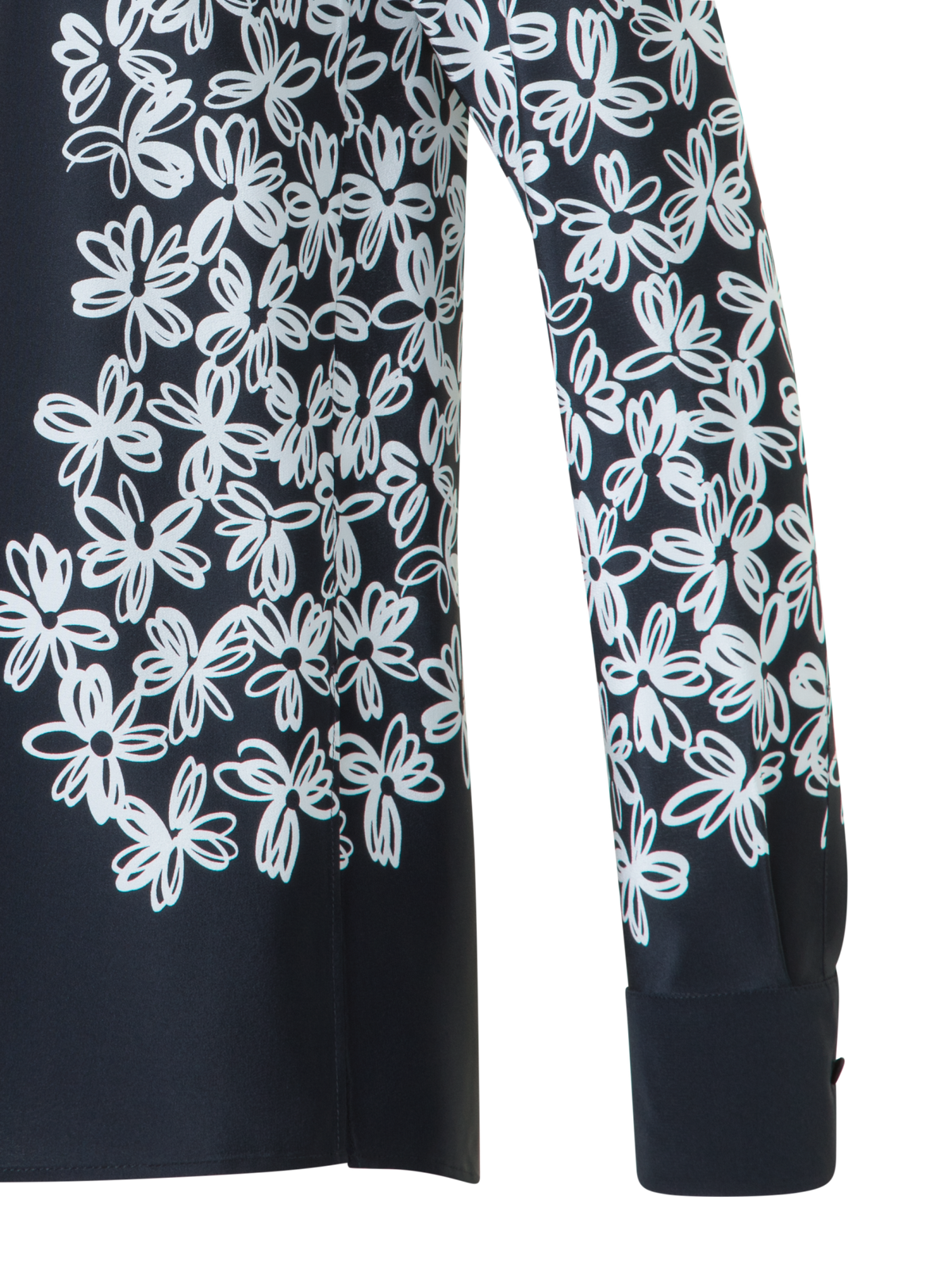 Designer Silk Blouse with Daisy Print - black - neutral - multicolor