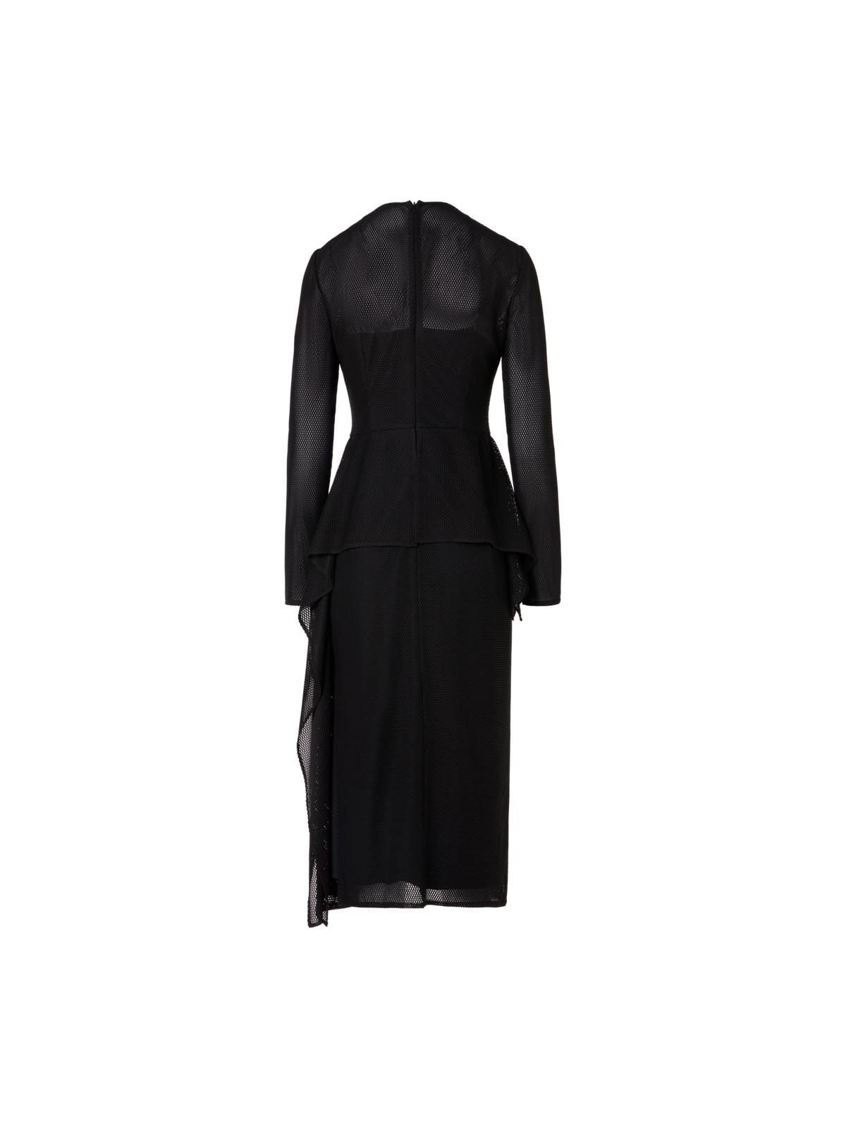 Designer Techno Grid Midi Dress with Waist Draping - black