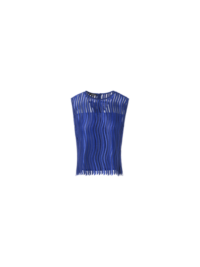Designer Sleeveless Blouse in Wave Guipure - blue