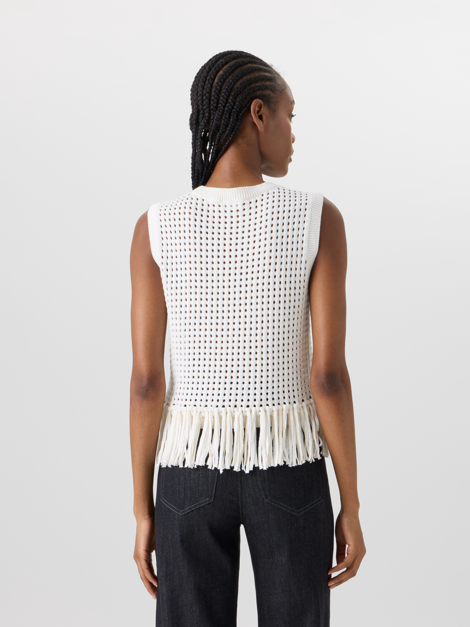 Designer Sleeveless Chunky Cotton Mesh Knit Top - ecru 
