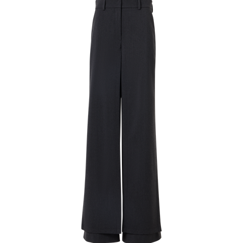 Wide Wool Gabardine Pants with Front Overlayer