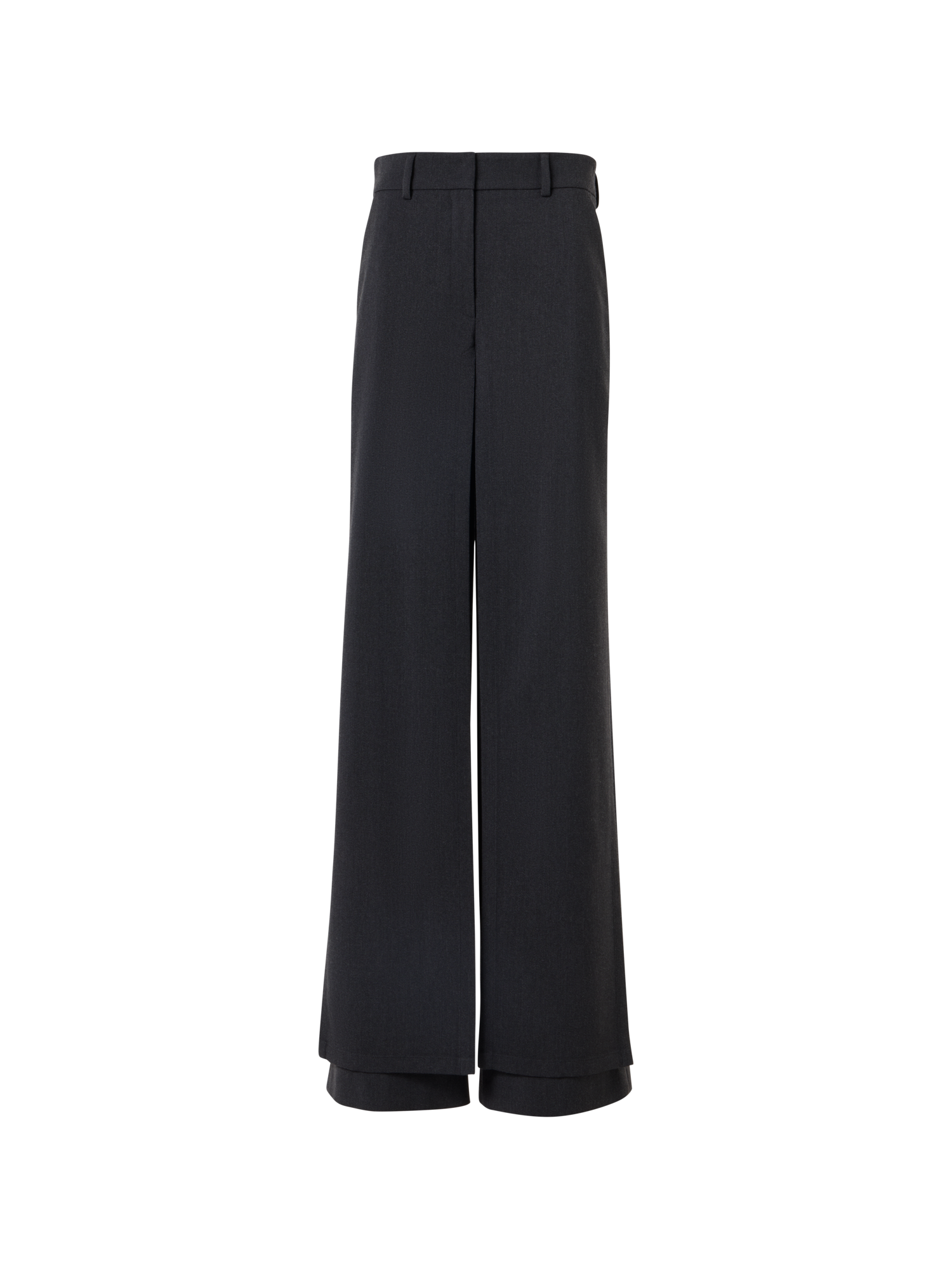 Designer Wide Wool Gabardine Pants with Front Overlayer - grey