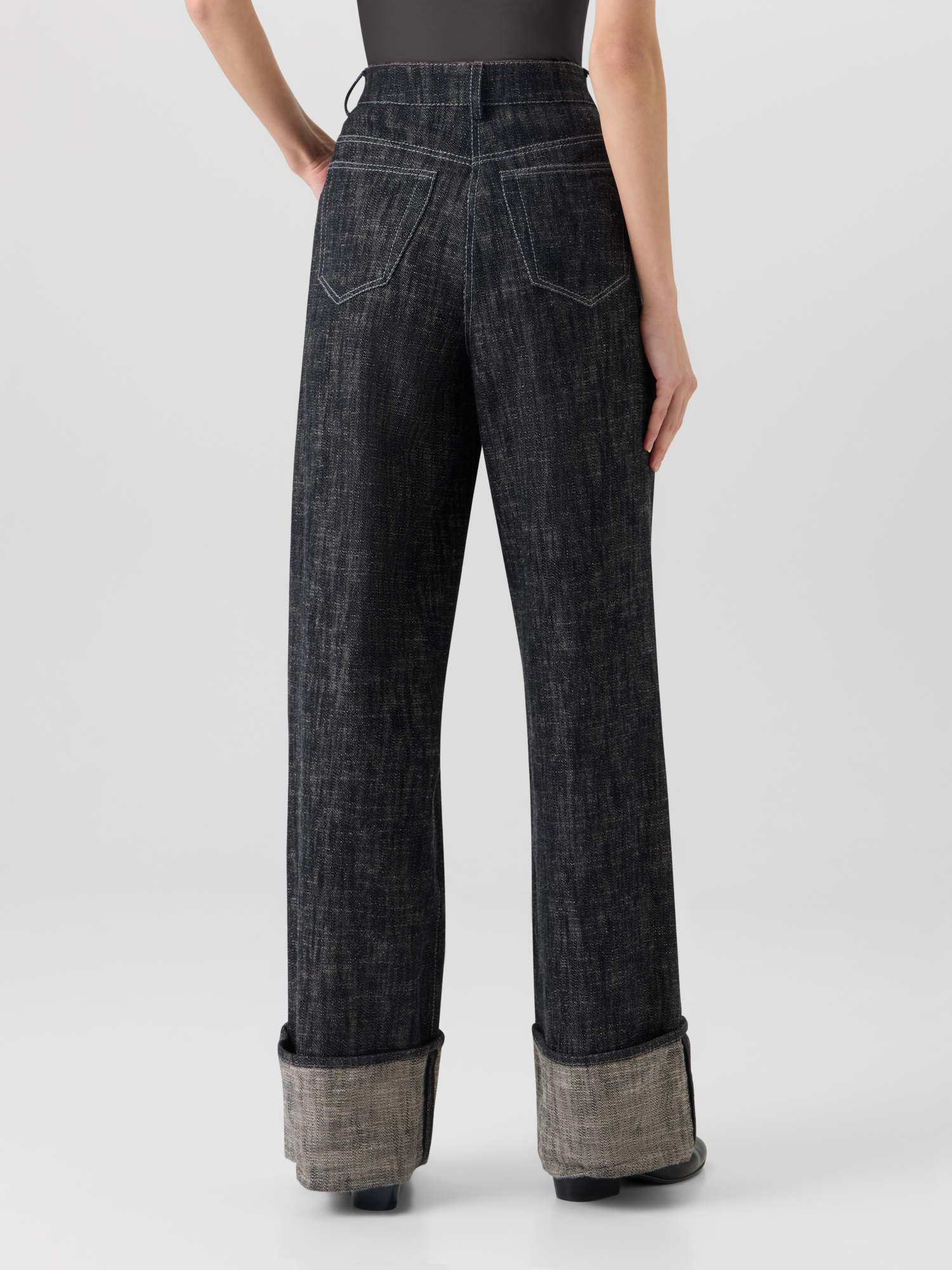 Designer Cooper Wide-Leg Pants in Washed Heavyweight Cotton-Denim - black 