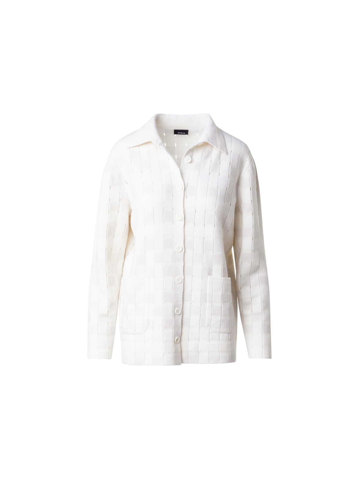 Designer Long Braided Knit Cardigan in Cashmere Blend - ecru - white
