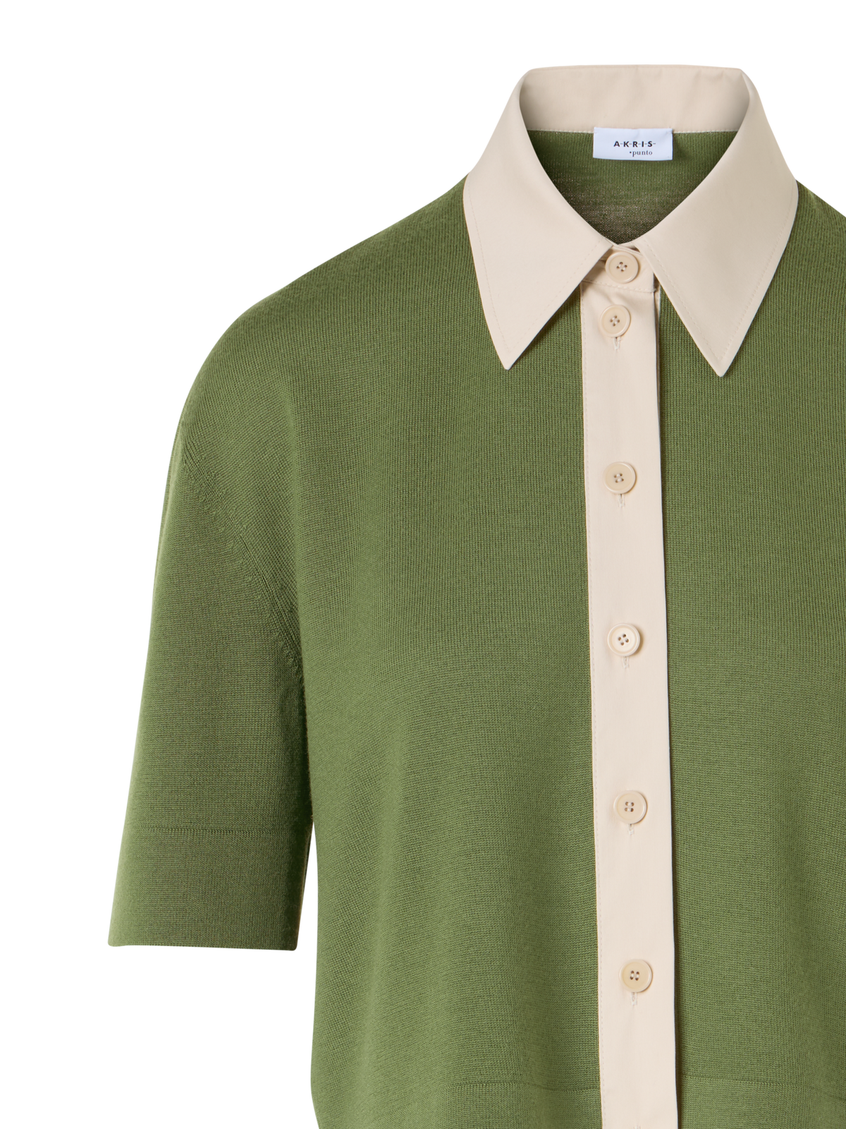 Designer Short-Sleeve Merino Wool Knit Polo Cardigan - green