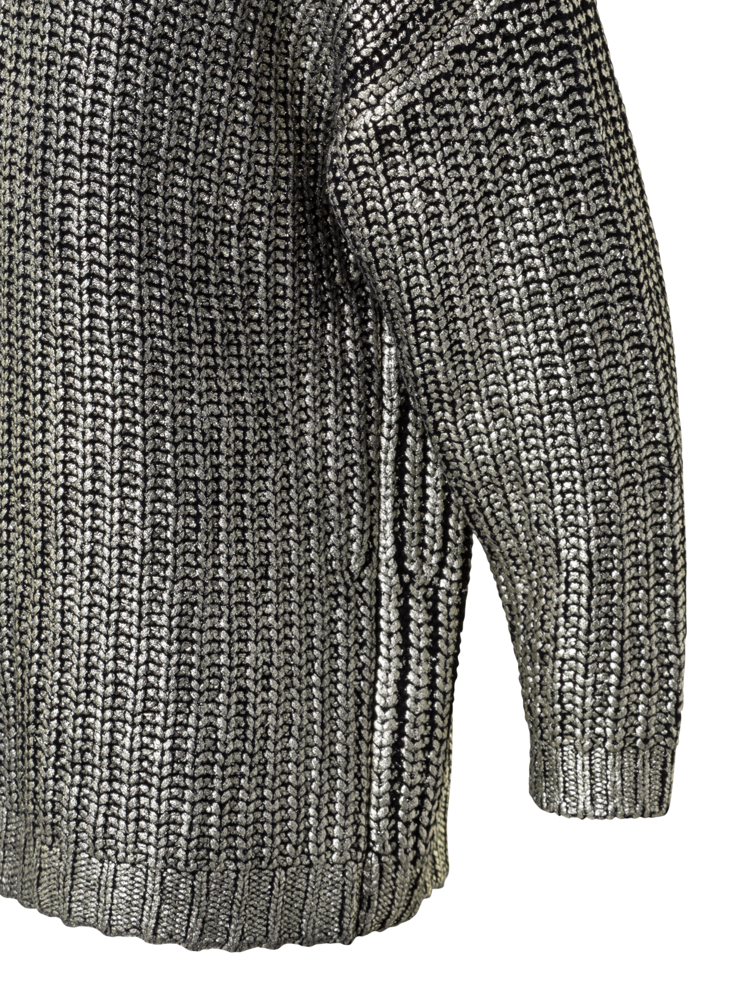 Designer Long Chunky Laminated Cashwool Knit Sweater - black - gold