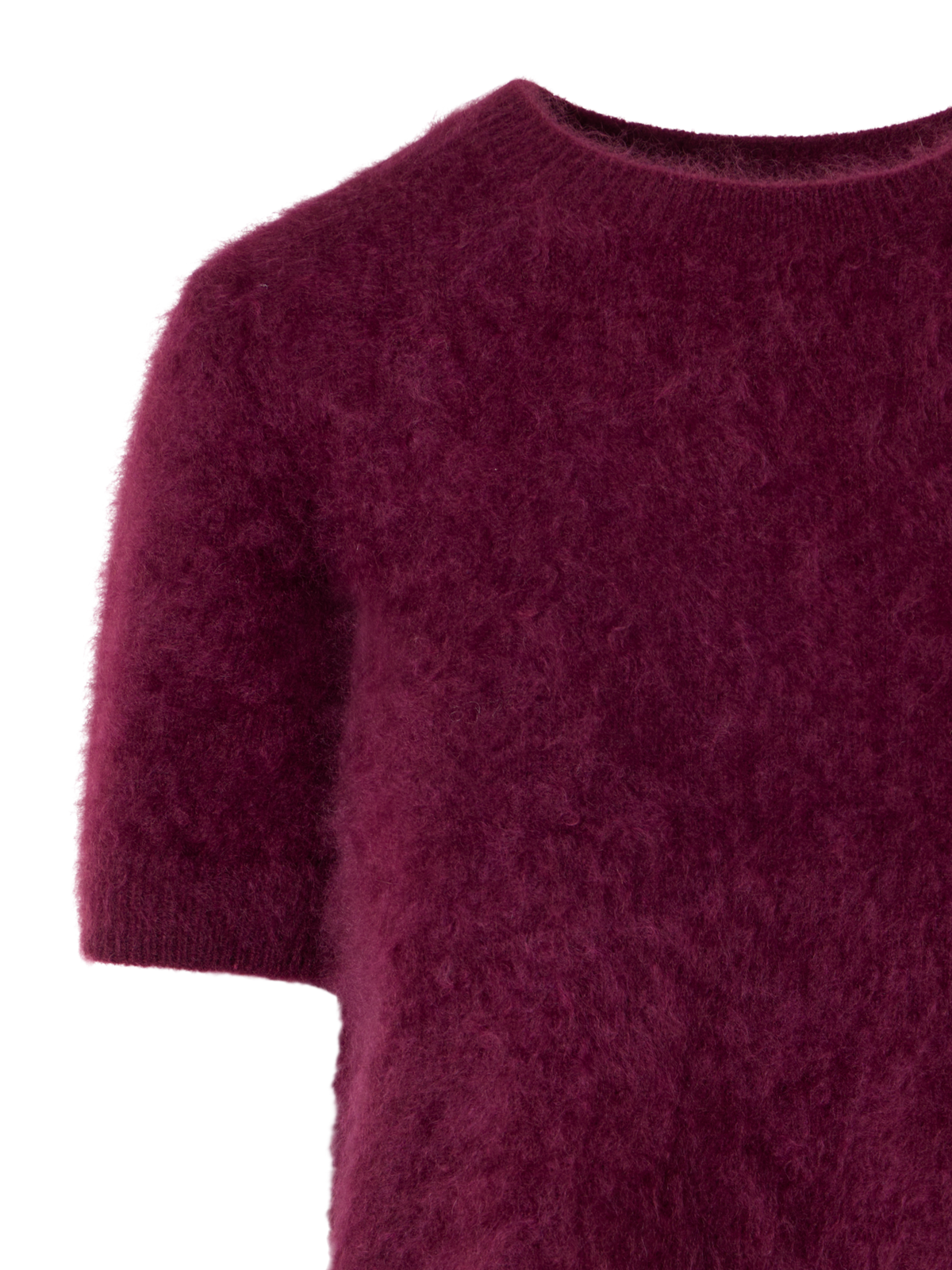 Designer Cloud Cashmere Knit Top with Short Sleeves - red - wine