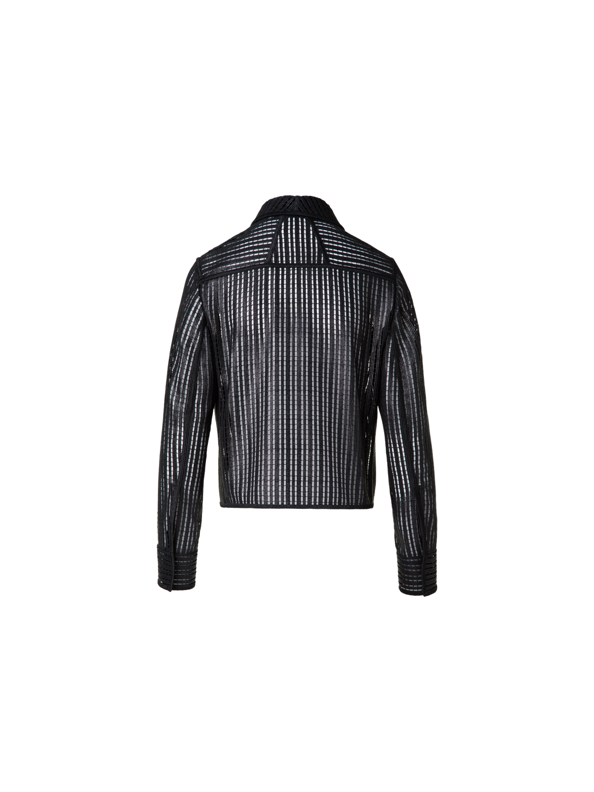 Designer Shirt Jacket with Stripes Embroidery - black