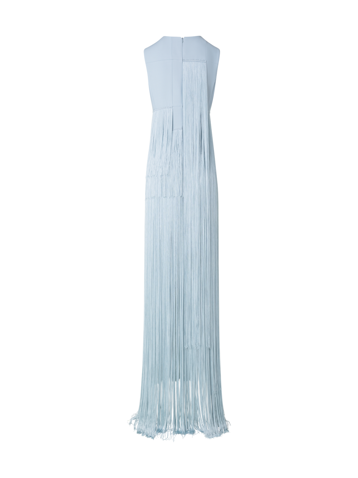 Designer Long Silk Gown with Asymmetrical Fringes - blue