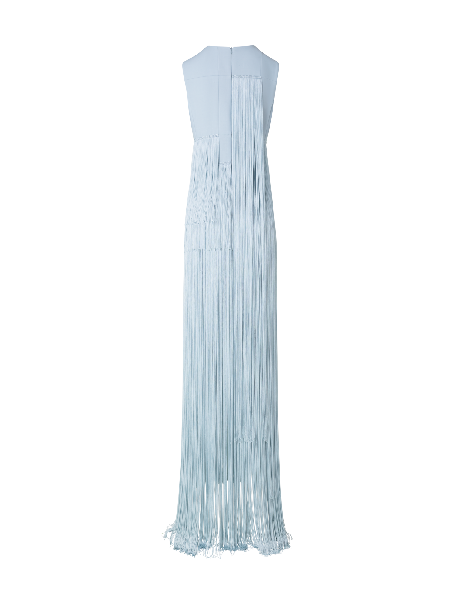 Designer Long Silk Gown with Asymmetrical Fringes - blue
