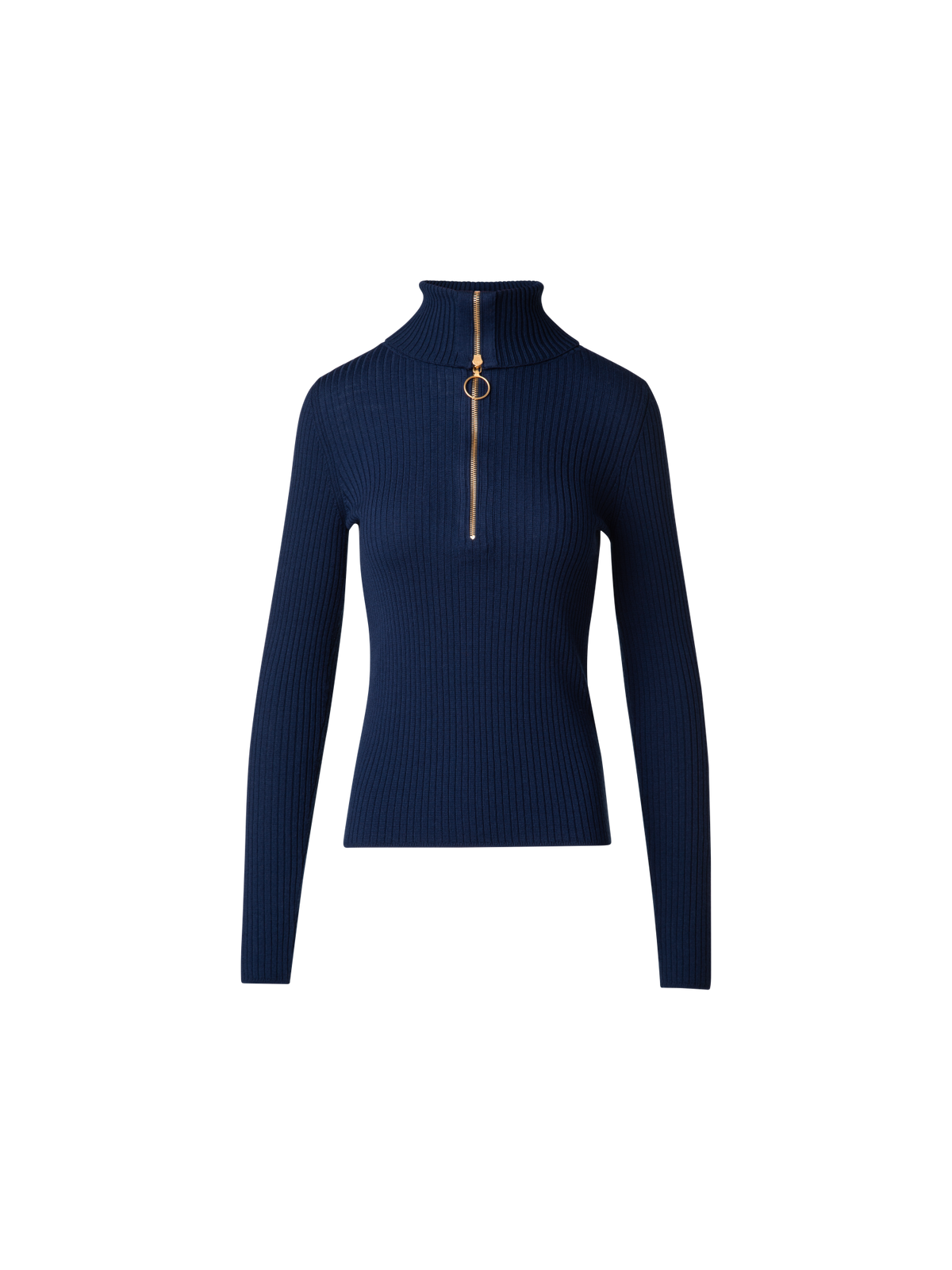 Designer Ribbed Merino Sweater with XL-Collar - navy - blue