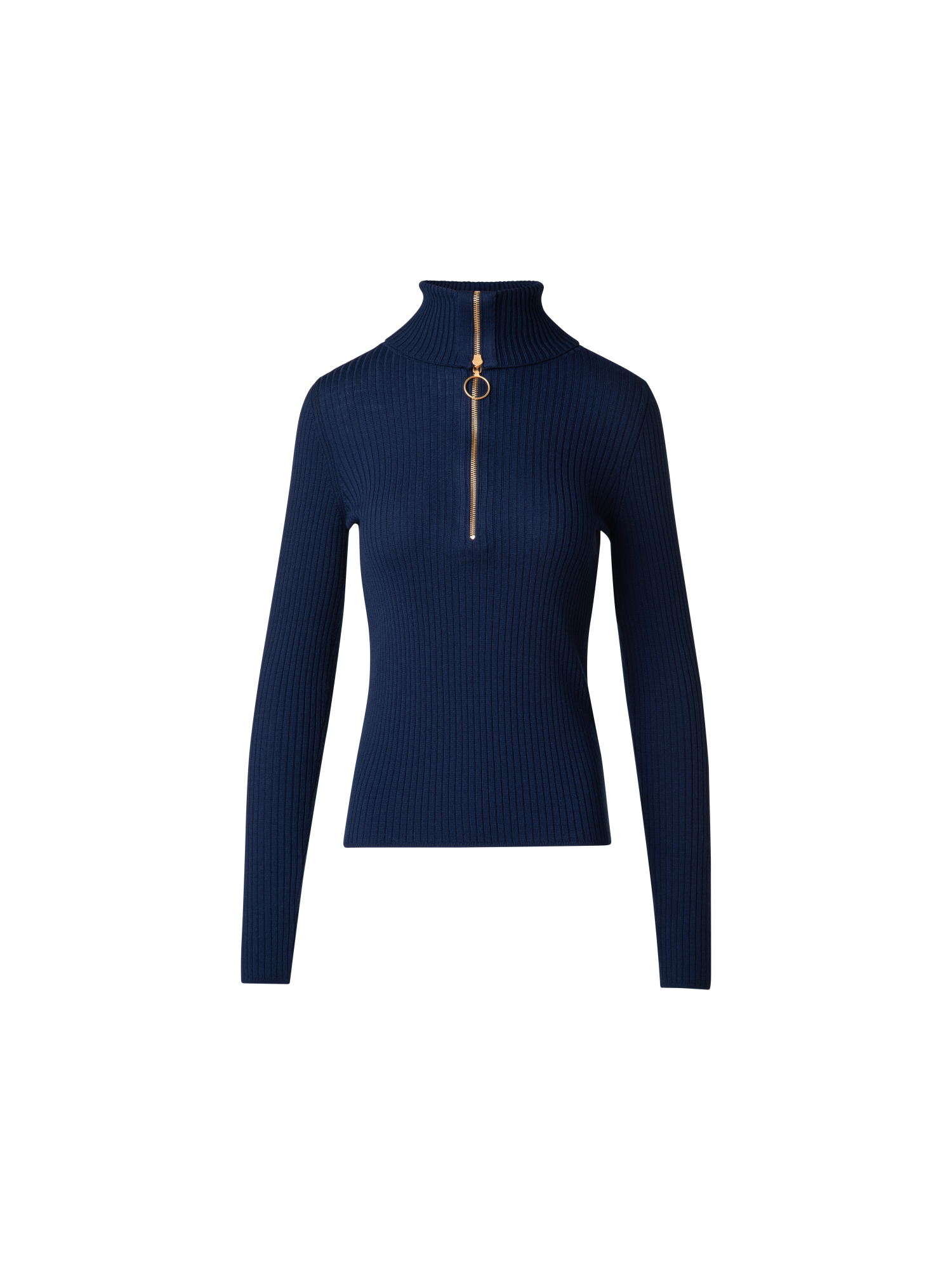 Designer Ribbed Merino Sweater with XL-Collar - navy - blue