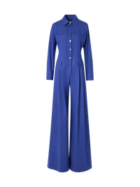 Designer Hellan Fitted Jumpsuit in Cotton Denim - blue