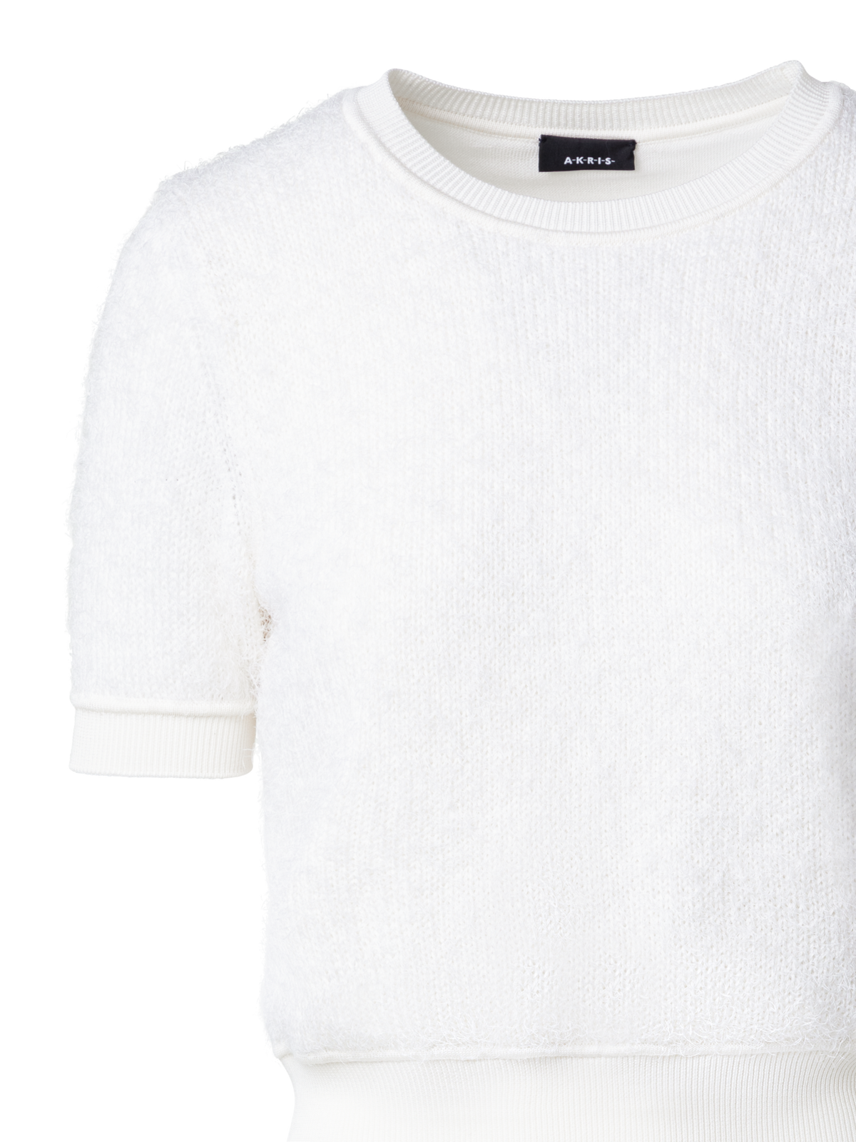 Designer Silk Cashmere Cotton Blend Shortsleeve Sweater - ecru - white