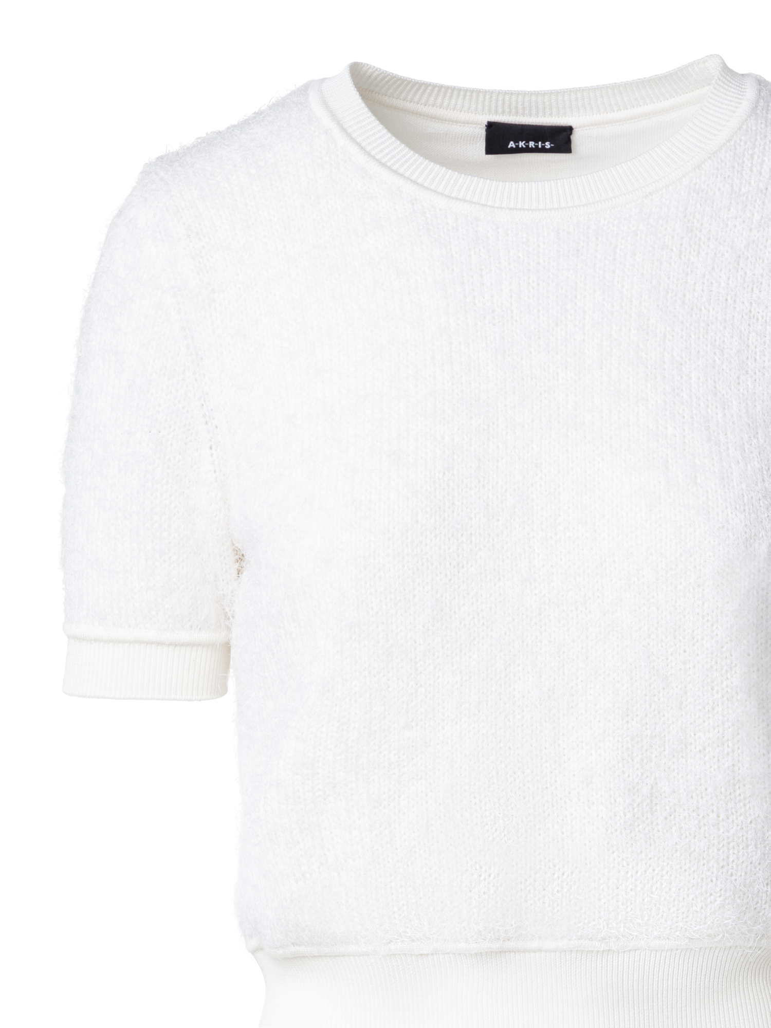 Designer Silk Cashmere Cotton Blend Shortsleeve Sweater - ecru - white