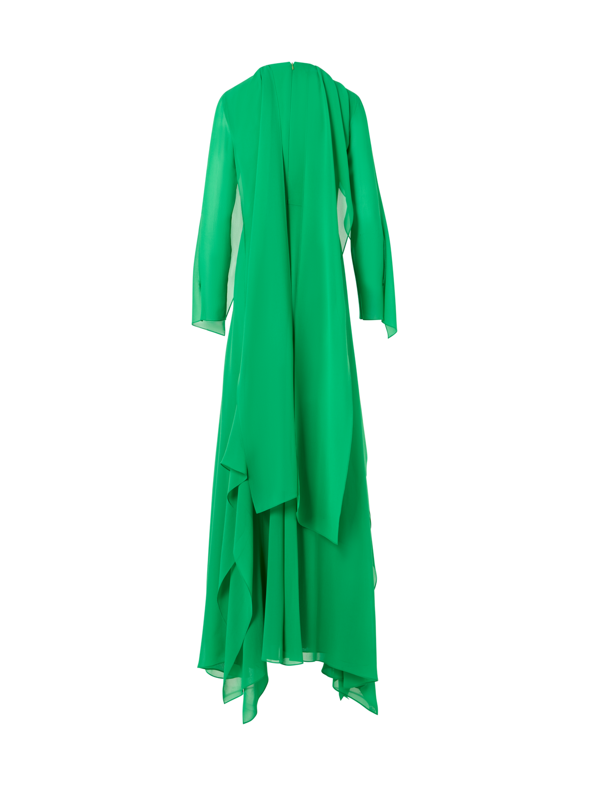 Designer Silk Georgette Asymmetrical Gown with Cape Sleeves - green