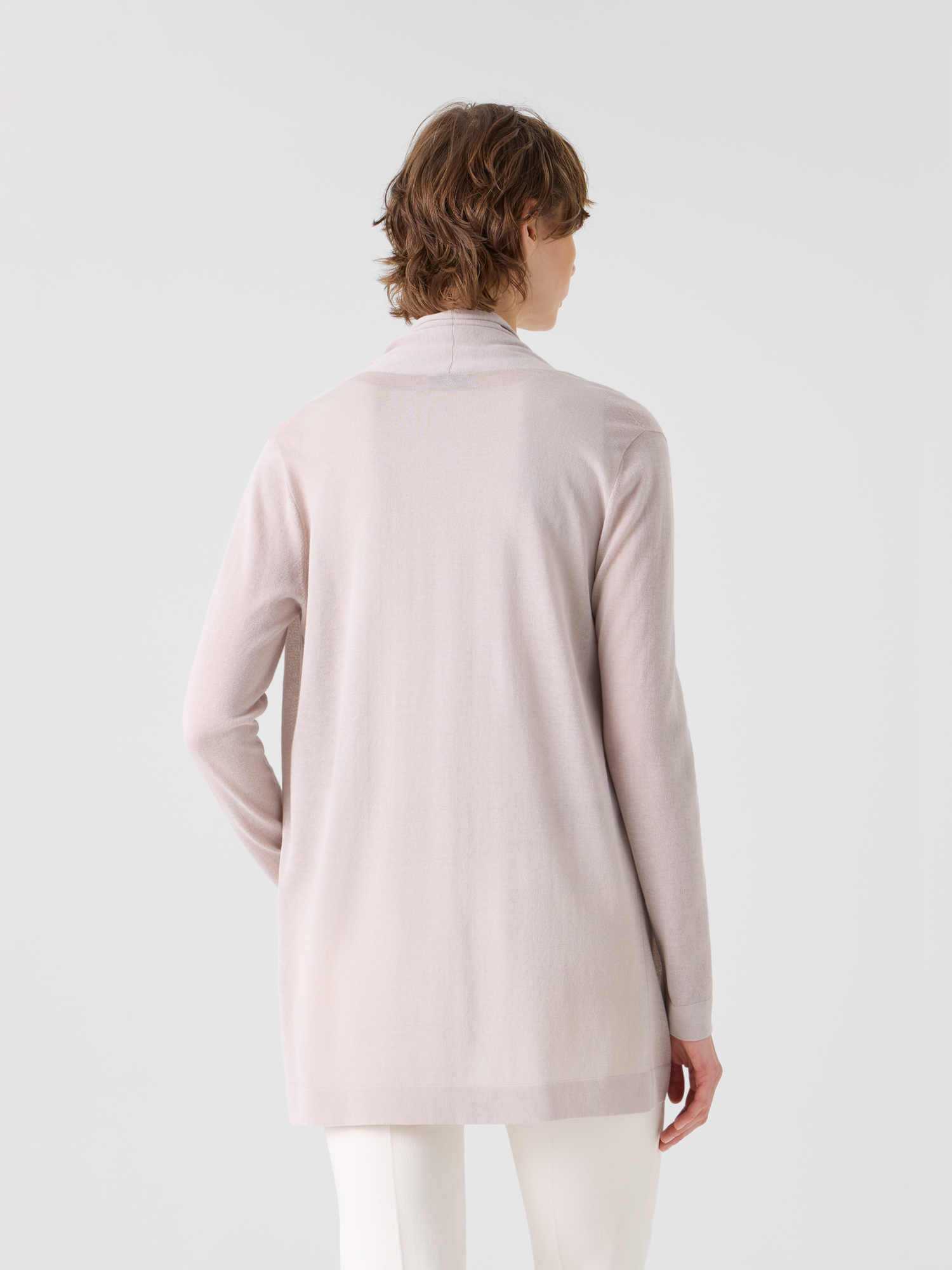 Designer Long Silk Cotton Cardigan with Shawl Collar - neutral - beige 