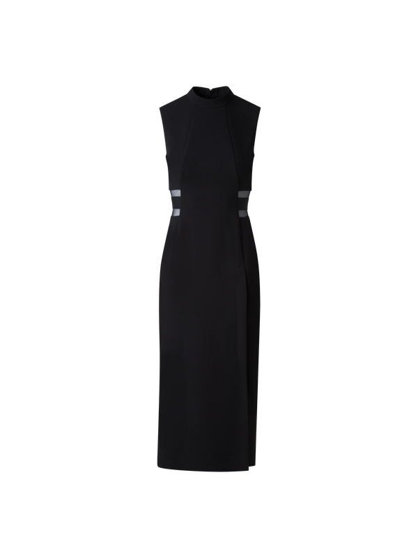 Designer Evening Sheath Dress with Tulle Waist Inset - black