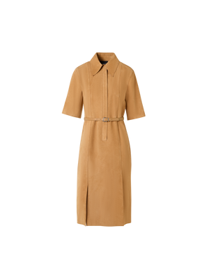 Designer Short-Sleeve Suede Shirt Dress - neutral