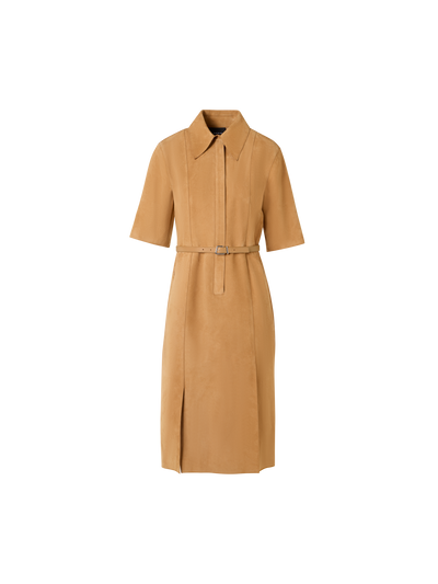 Designer Short-Sleeve Suede Shirt Dress - neutral