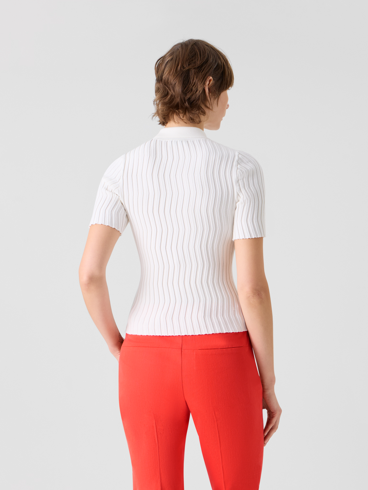 Designer Fitted Stretch Cotton Silk Knit Polo - ecru #editorial