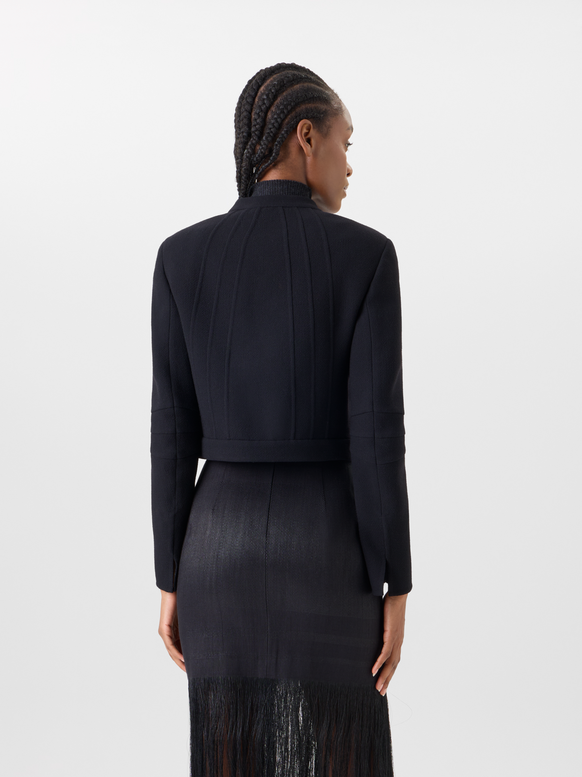 Designer Short Fitted Wool Crêpe Double-Face Jacket - black #editorial