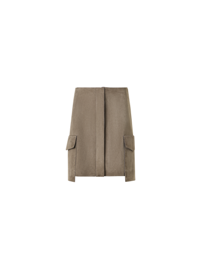 Designer Suede Mini Skirt with Patch Pockets - neutral - beige