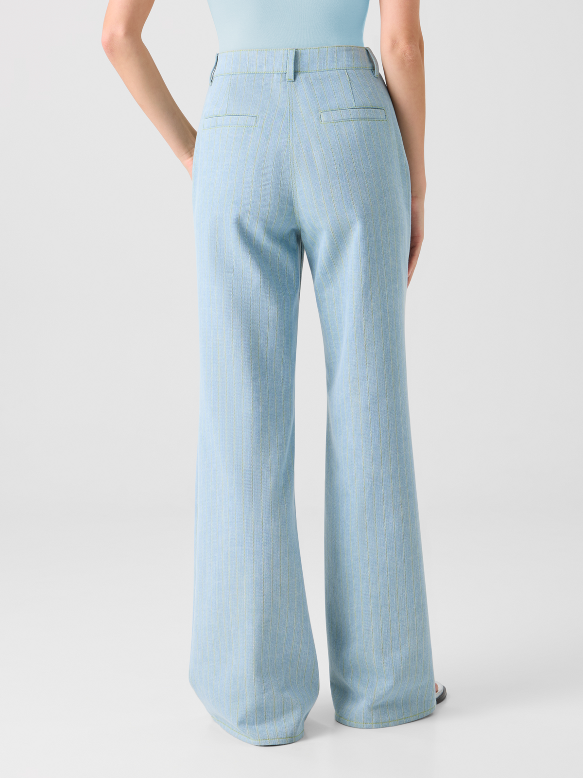Designer Celia Mid-Rise Pinstripe Bootcut Denim Pants - blue #editorial