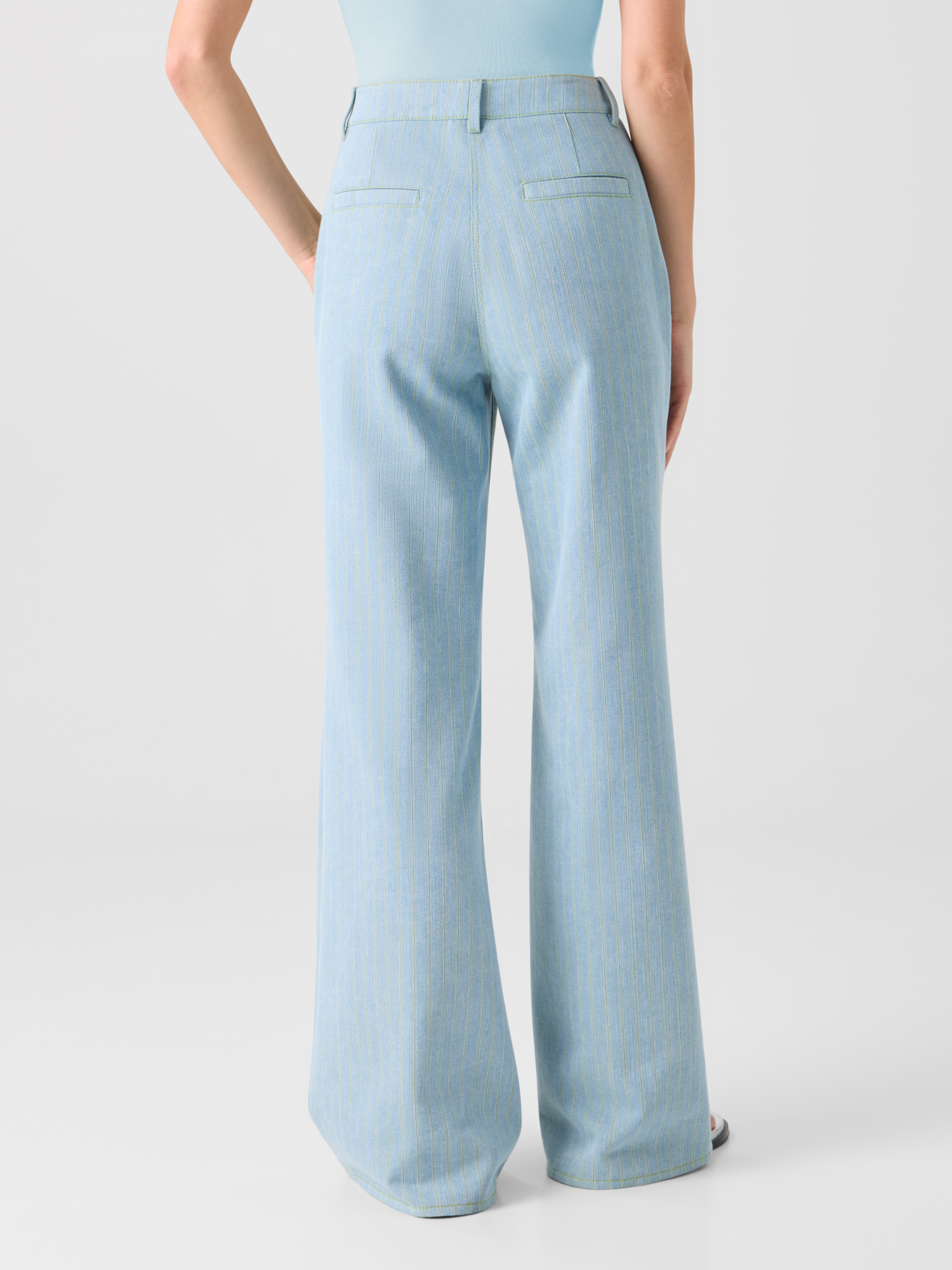 Designer Celia Mid-Rise Pinstripe Bootcut Denim Pants - blue 
