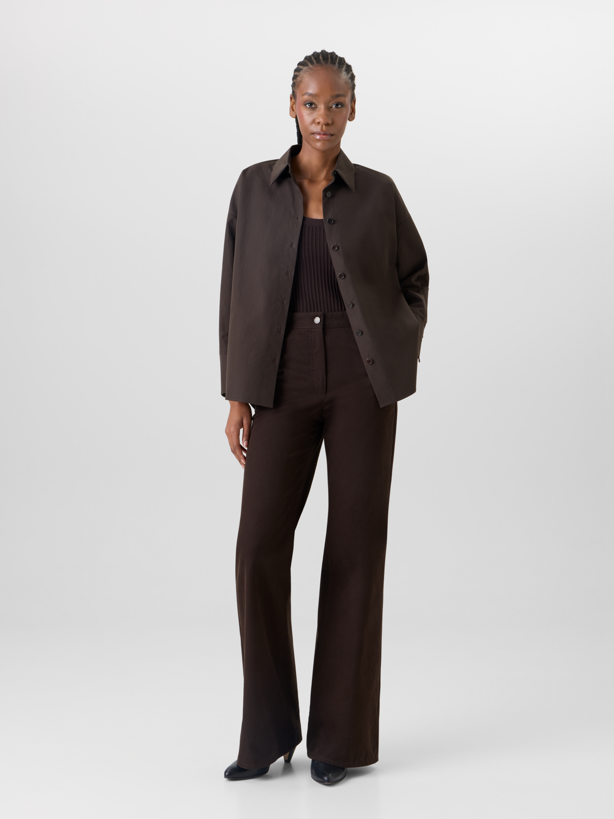 Designer Long-Sleeve Cotton Shirt Blouse - brown #editorial
