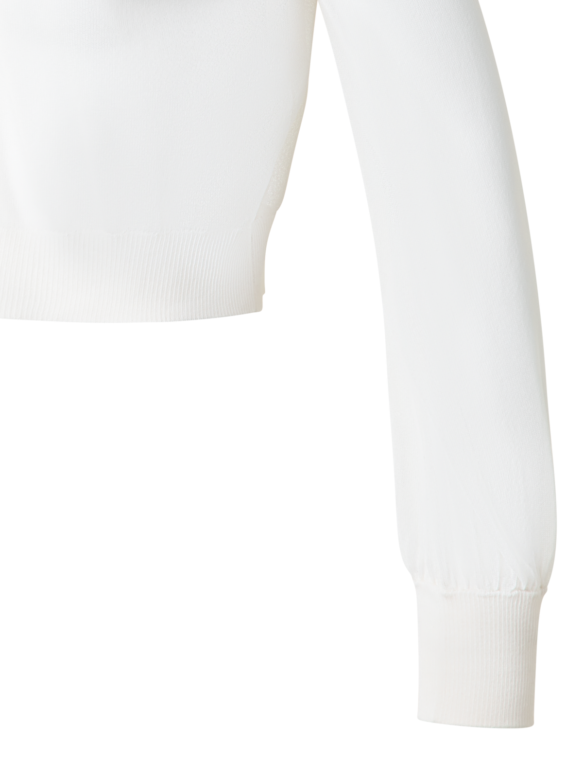 Designer Sheer Cropped Knit Cardigan with Volume Sleeves - ecru - white