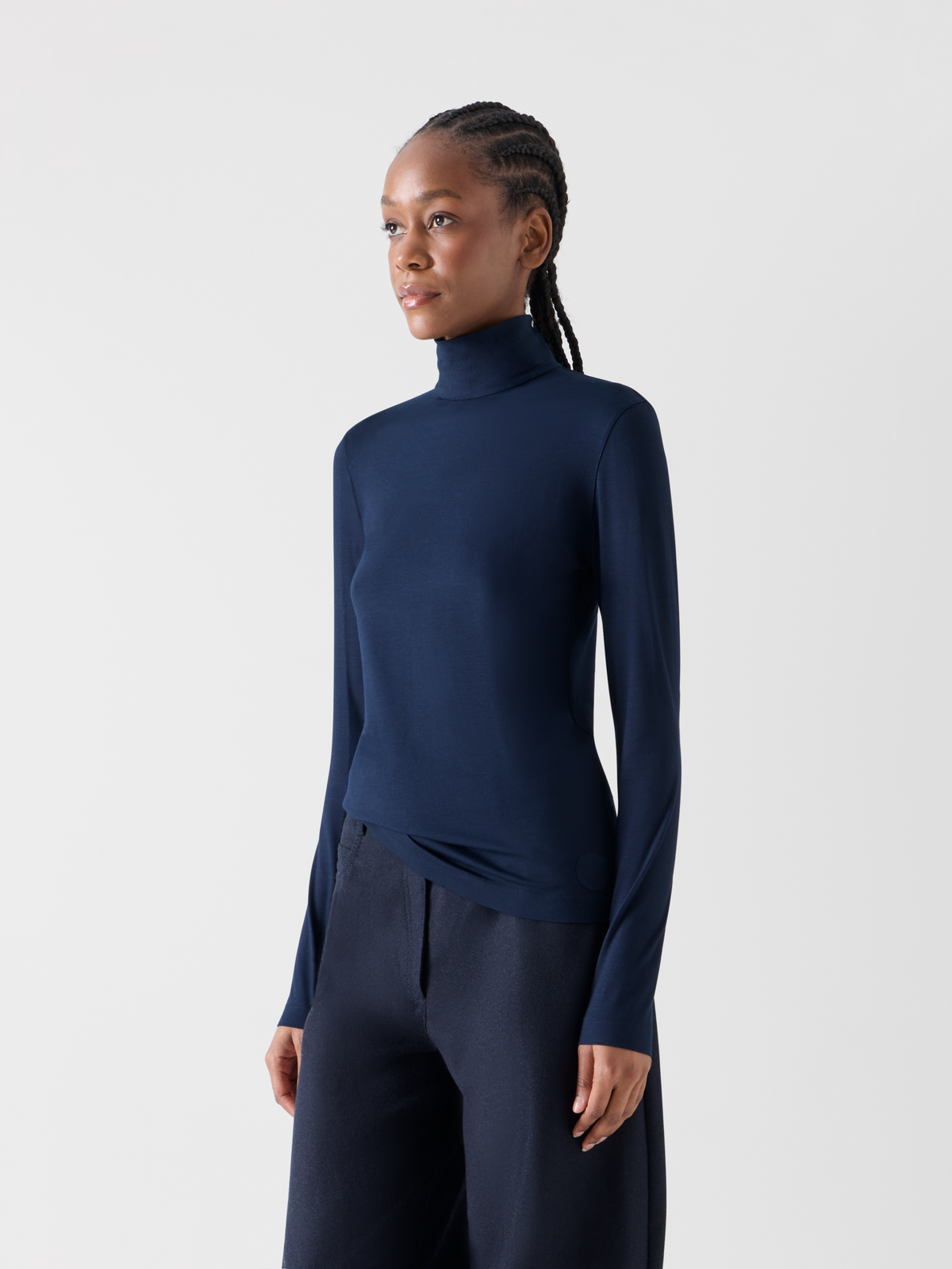 Designer Mock Neck Shirt in Modal Jersey - navy 