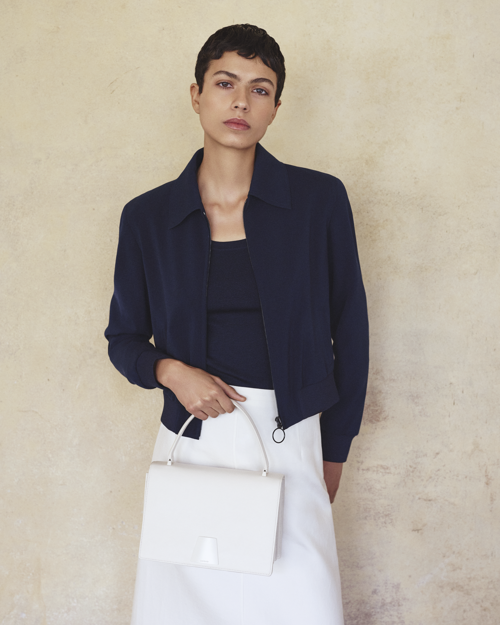 Designer Knit Tank Top in Silk Stretch - neutral - navy - blue 