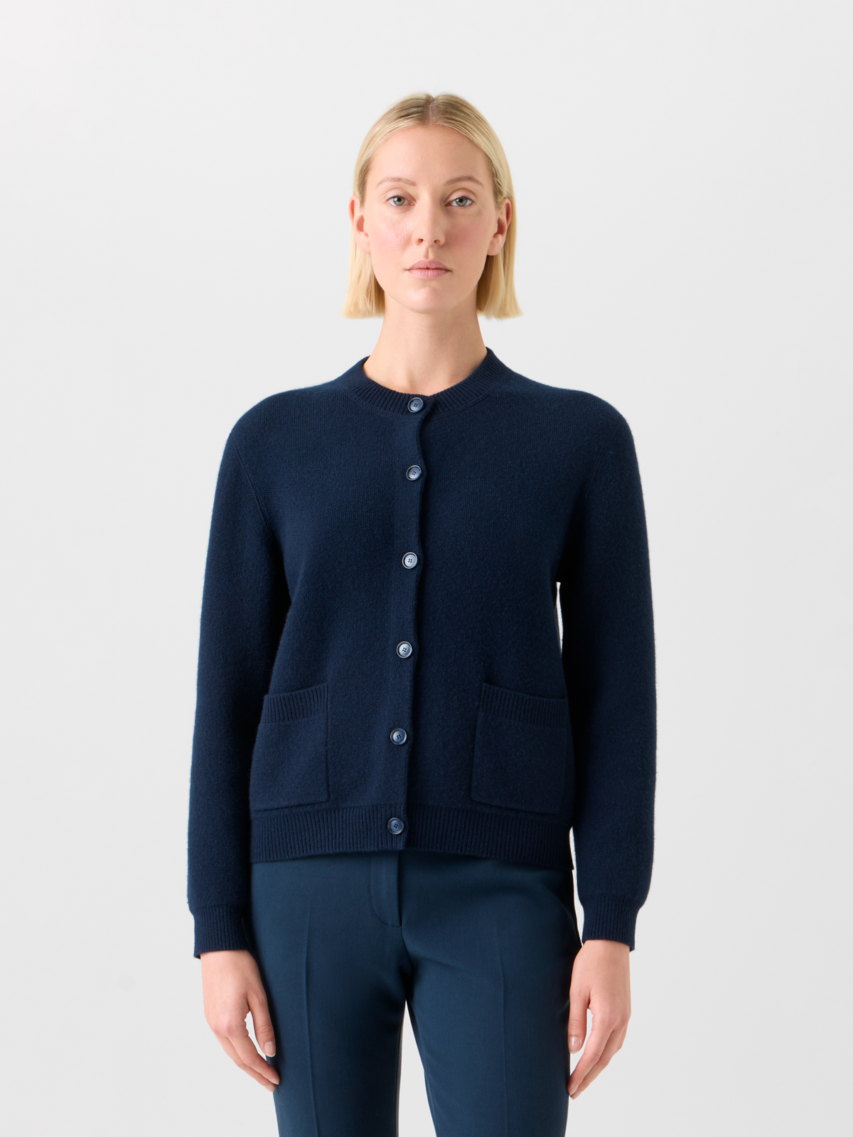 Designer Pure Cashmere Relaxed Cardigan - neutral - navy - blue #editorial