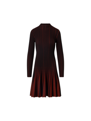 Designer Fit-and-Flare Ribbed Knit Dress - black - multicolor