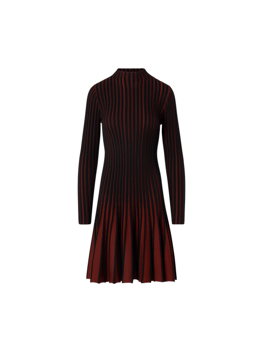 Designer Fit-and-Flare Ribbed Knit Dress - black - multicolor