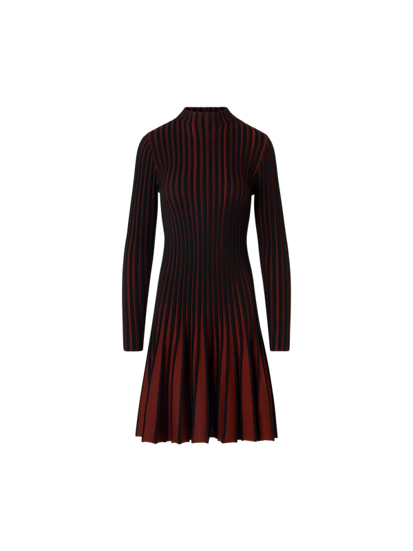 Designer Fit-and-Flare Ribbed Knit Dress - black - multicolor