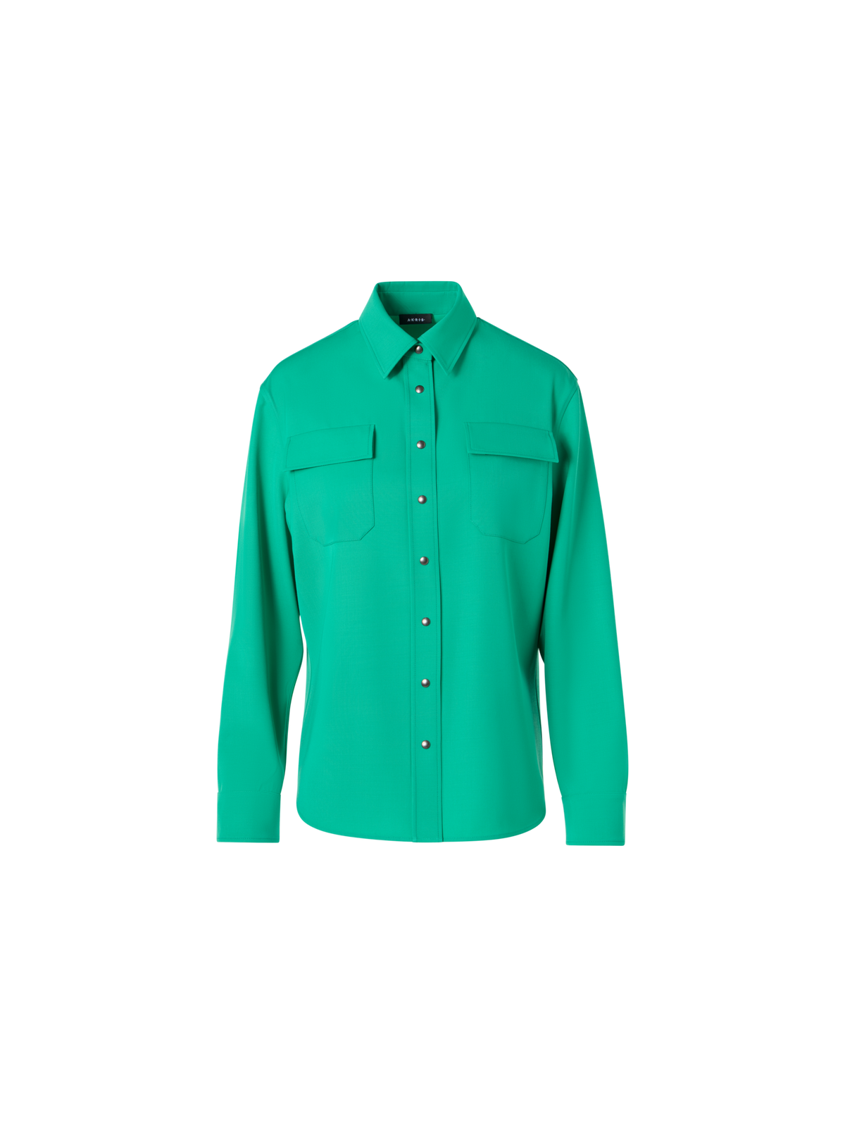 Designer Long-Sleeve Wool Gabardine Blouse - green