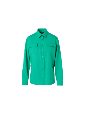 Designer Long-Sleeve Wool Gabardine Blouse - green