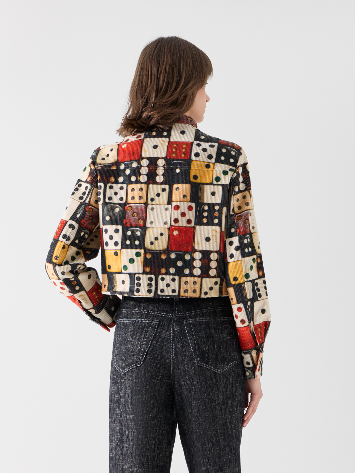 Designer Corduroy Jacket with Large Dice Print - multicolor #editorial