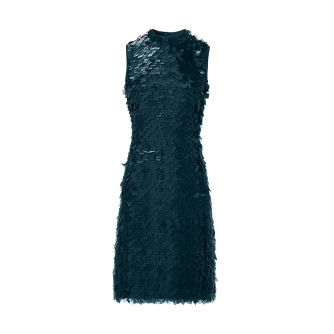 Sleeveless Sheath Dress in Layered Organza Tiles