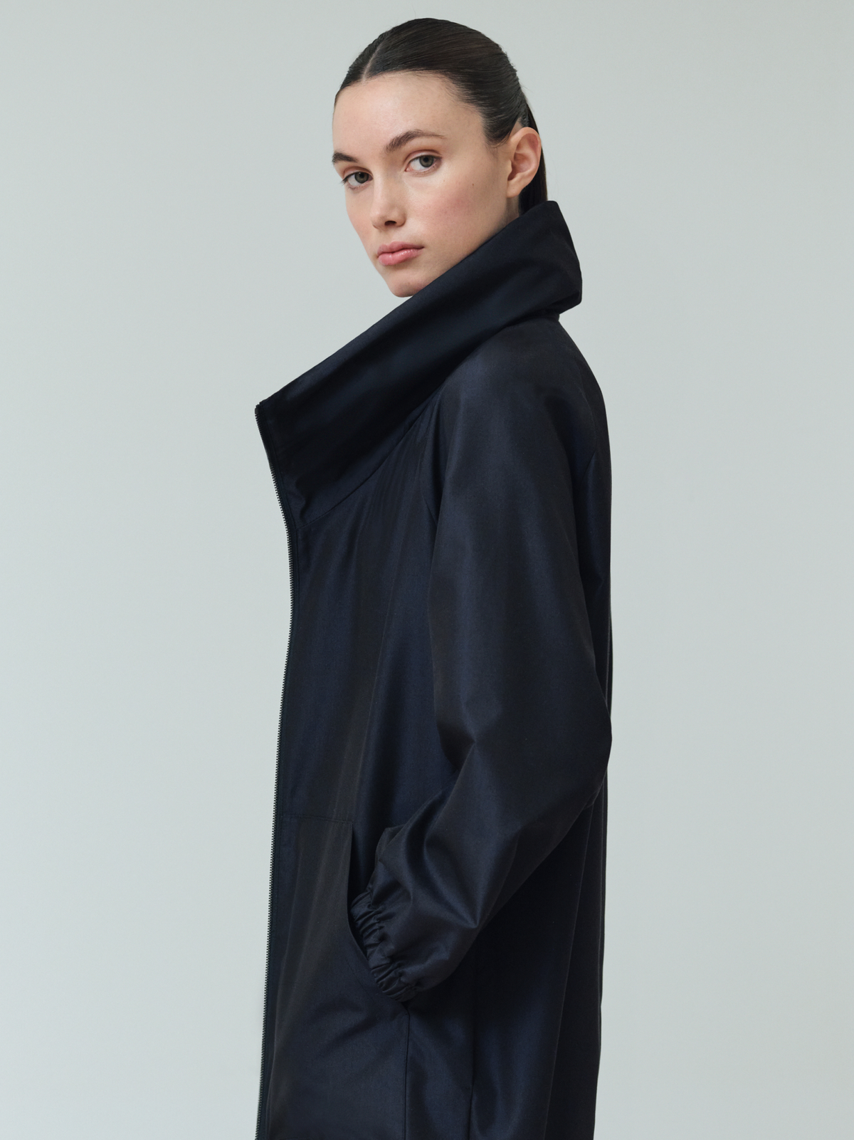 Designer Water-Repellent Silk Taffeta Parka - navy - blue #editorial