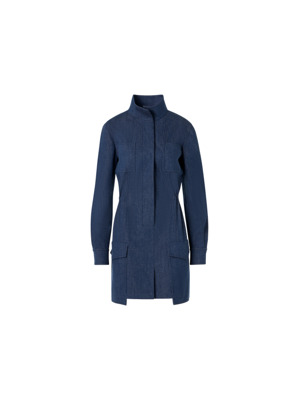 Designer Short Dress in Sea Island Denim - blue