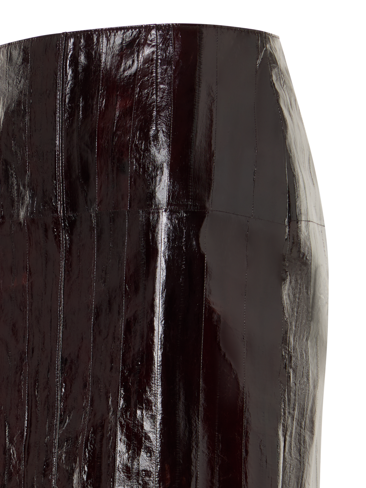 Designer Midi Pencil Skirt in Lacquered Eel Leather - brown