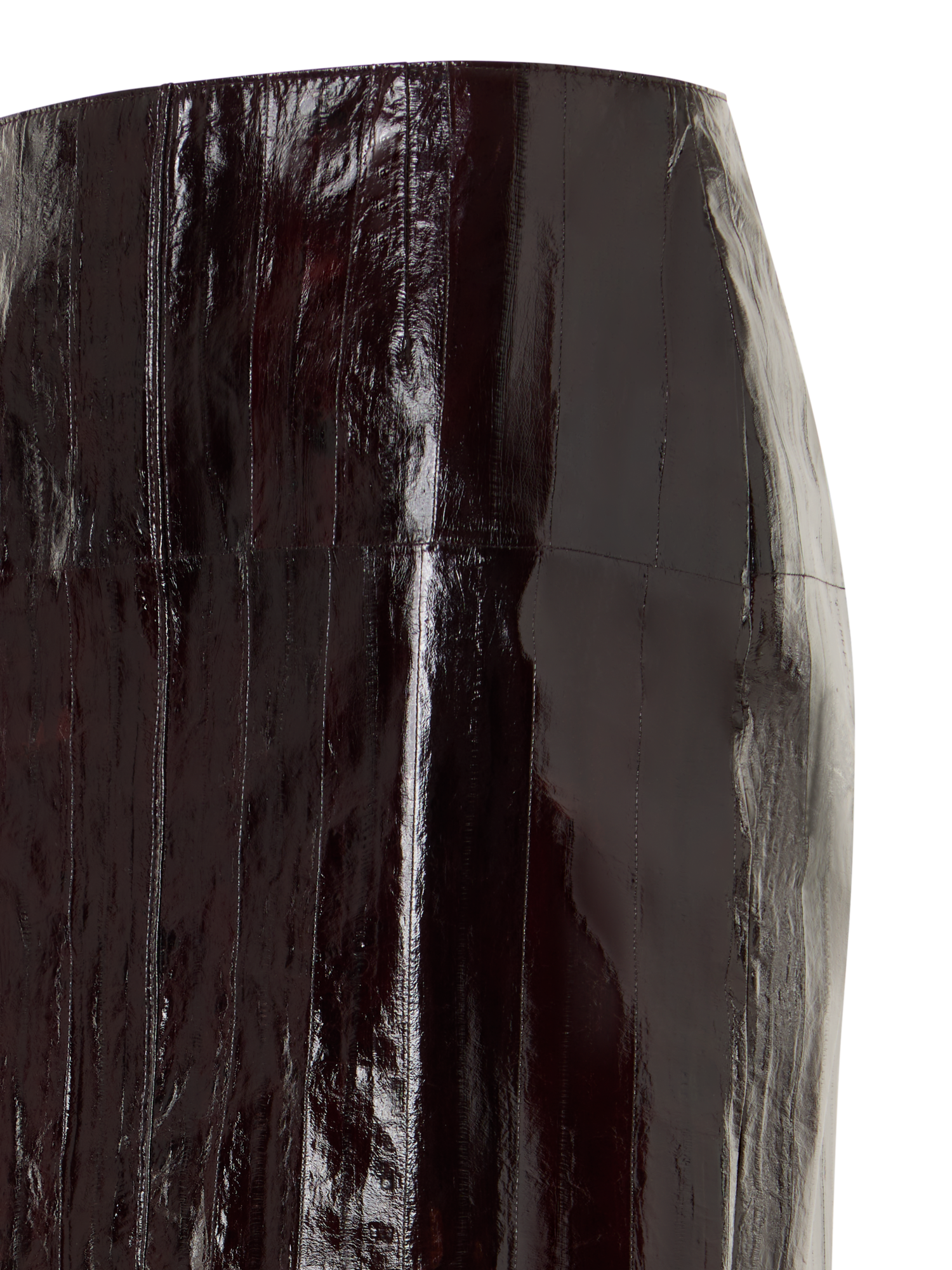 Designer Midi Pencil Skirt in Lacquered Eel Leather - brown