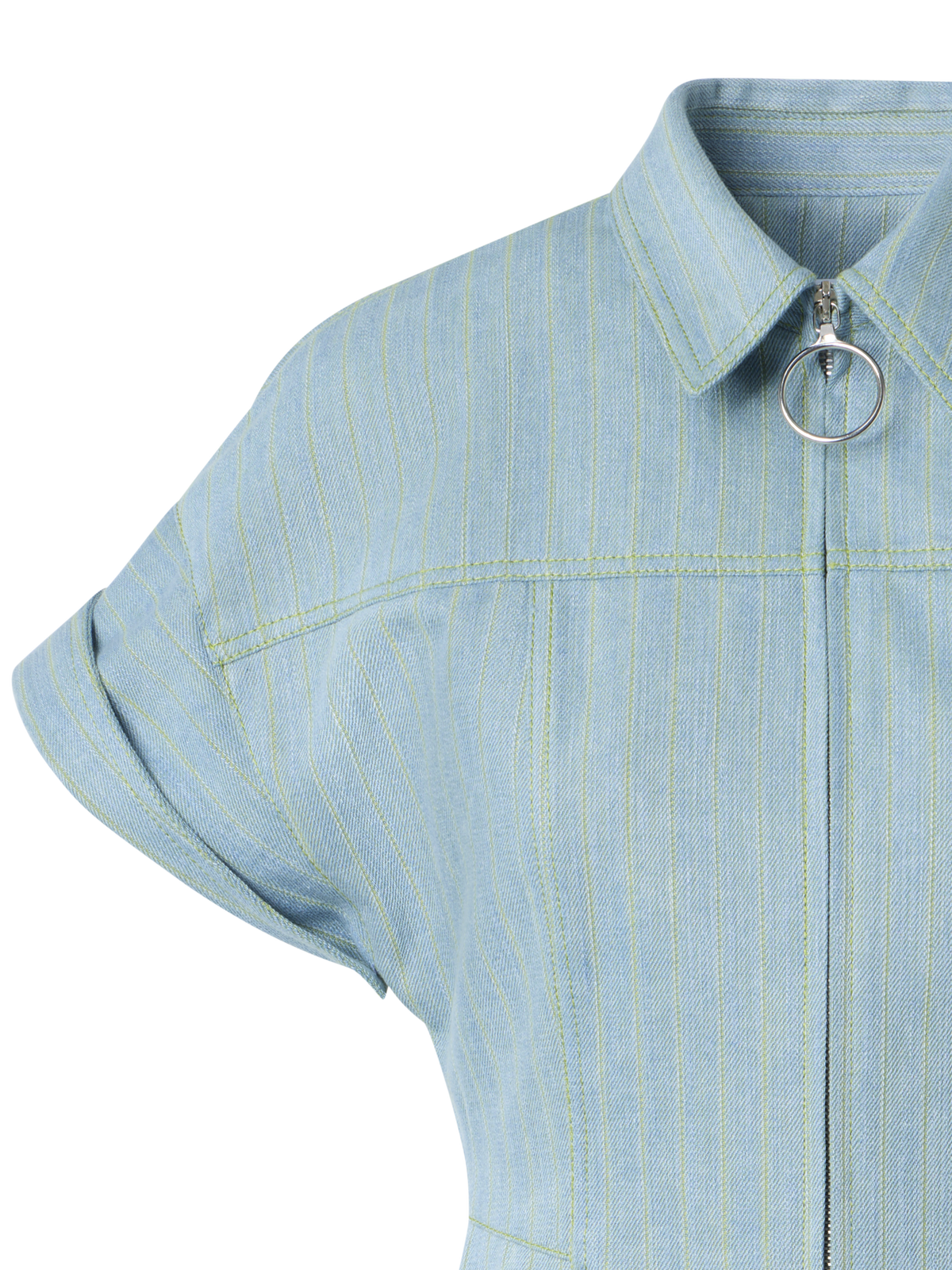 Designer Fitted Pinstripe Denim Mini Shirt Dress - blue