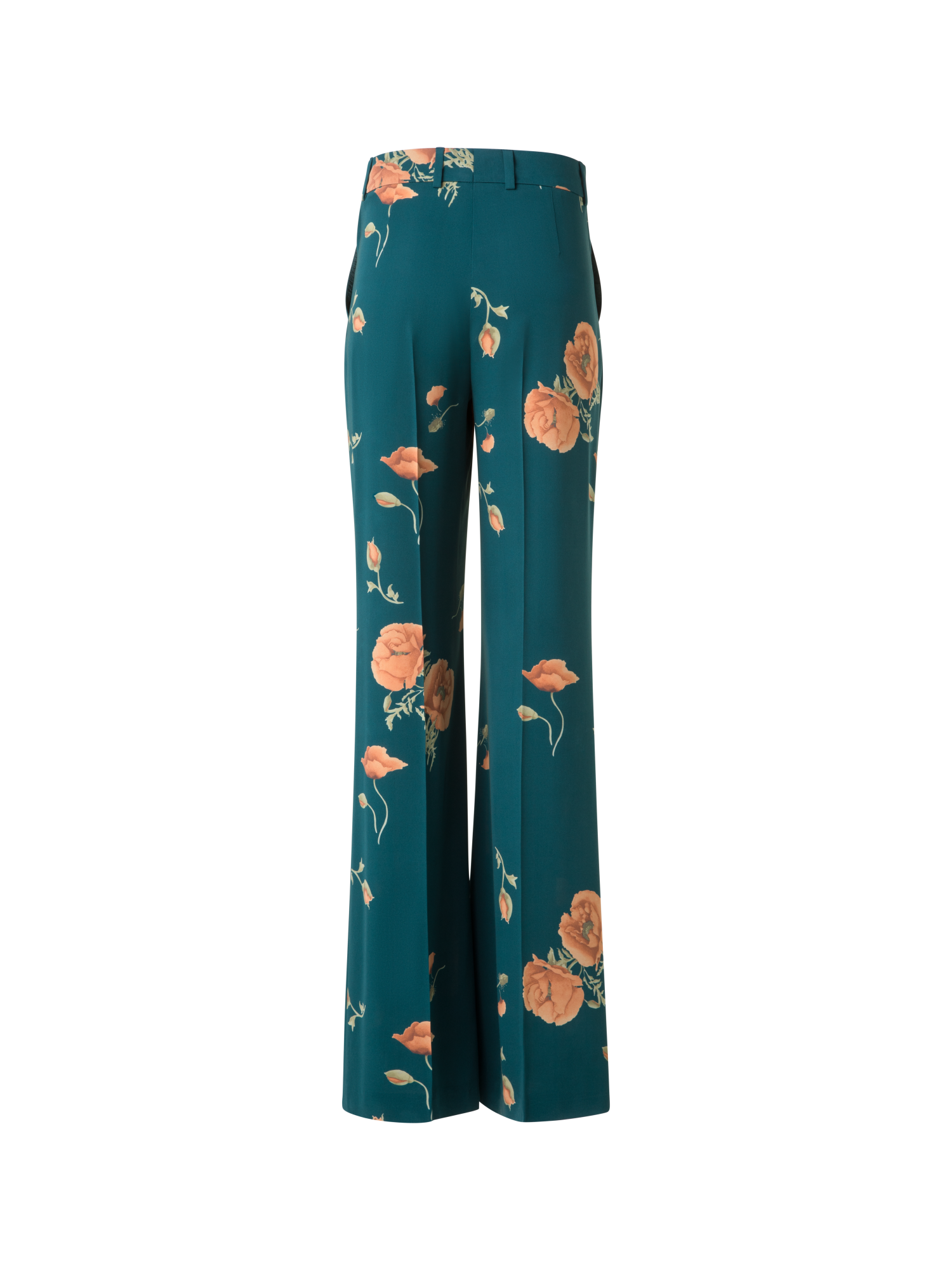 Designer Wide Silk Pants with Anemone Print - green